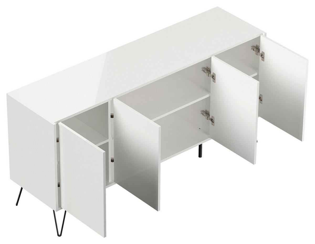 SIDEBOARD Posseik Industrial 155/75,8/42 cm  - Weiß Hochglanz/Schwarz, Design, Holzwerkstoff/Metall (155/75,8/42cm) - MID.YOU