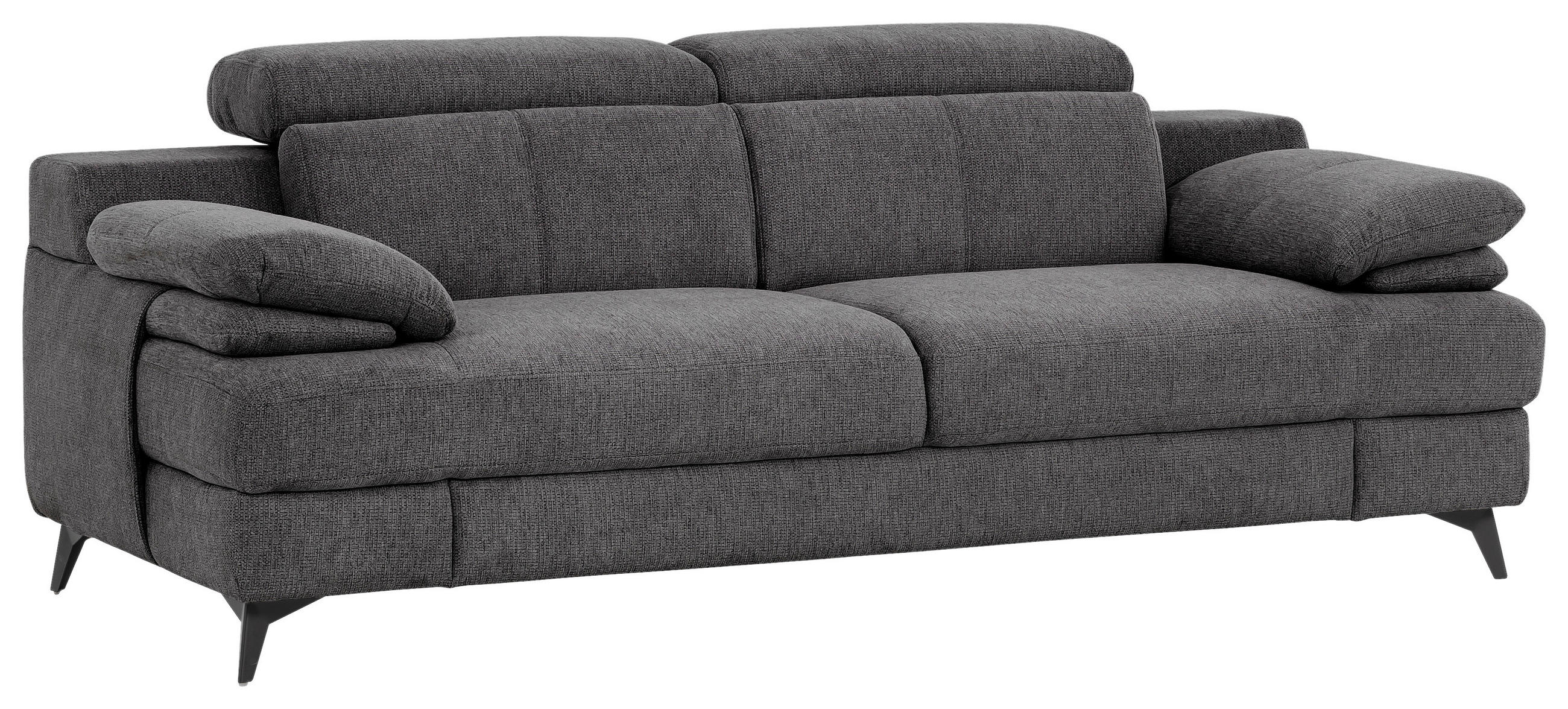 3-SITZER-SOFA Chenille Dunkelgrau  - Dunkelgrau/Schwarz, Design, Textil/Metall (225/80-98/104cm) - Livetastic