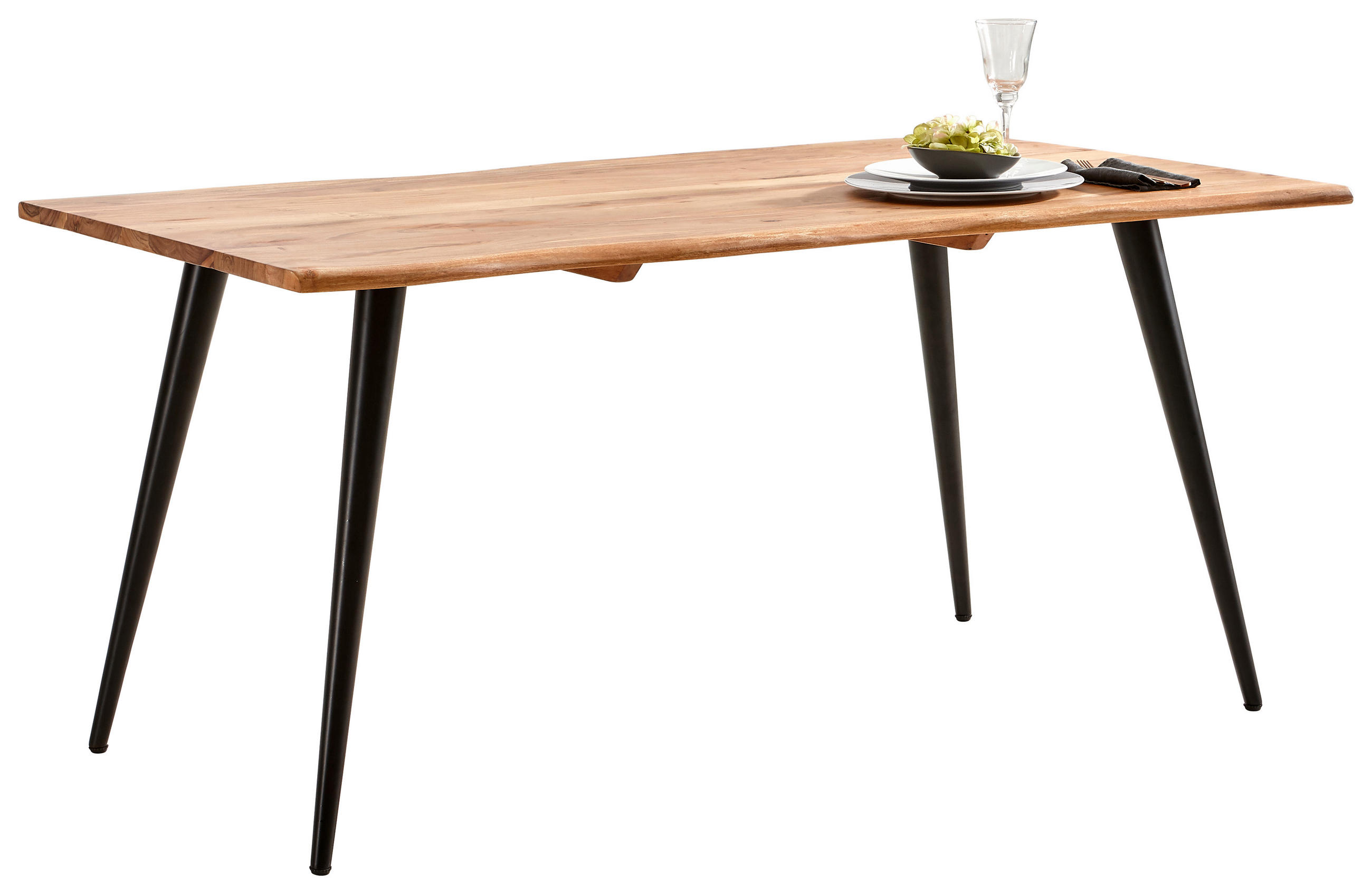 JEDÁLENSKÝ STÔL, akácia, čierna, farba akácie, 160/90/76 cm - čierna/farba akácie, Natur, kov/drevo (160/90/76cm) - Carryhome