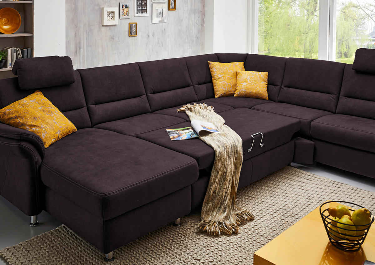 WOHNLANDSCHAFT in Mikrofaser Dunkelbraun  - Dunkelbraun/Alufarben, KONVENTIONELL, Textil/Metall (173/330/262cm) - Beldomo System
