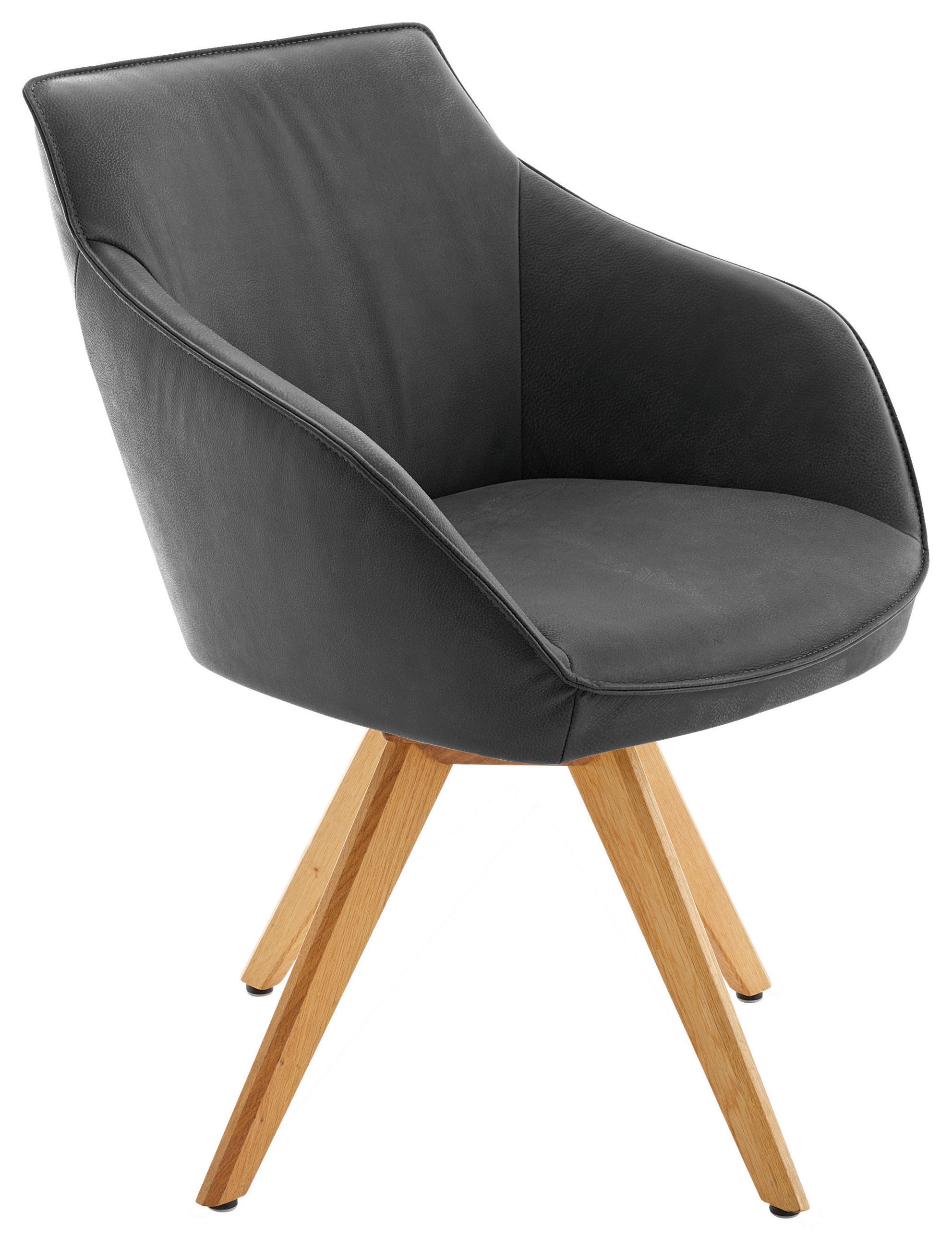 ARMLEHNSTUHL  Lederauswahl, Stoffauswahl, Typenauswahl, Gestellauswahl, automatische Rückholfunktion, Sitzfläche 320° drehbar  Echtleder  - Eichefarben/Schwarz, Design, Leder/Holz (60/84/67cm) - Koinor