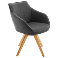 ARMLEHNSTUHL in Holz, Leder Schwarz, Eichefarben  - Eichefarben/Schwarz, Design, Leder/Holz (60/84/67cm) - Koinor