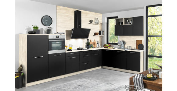 EINBAUKÜCHE - Birkefarben/Schwarz, Design, Holzwerkstoff - Dieter Knoll