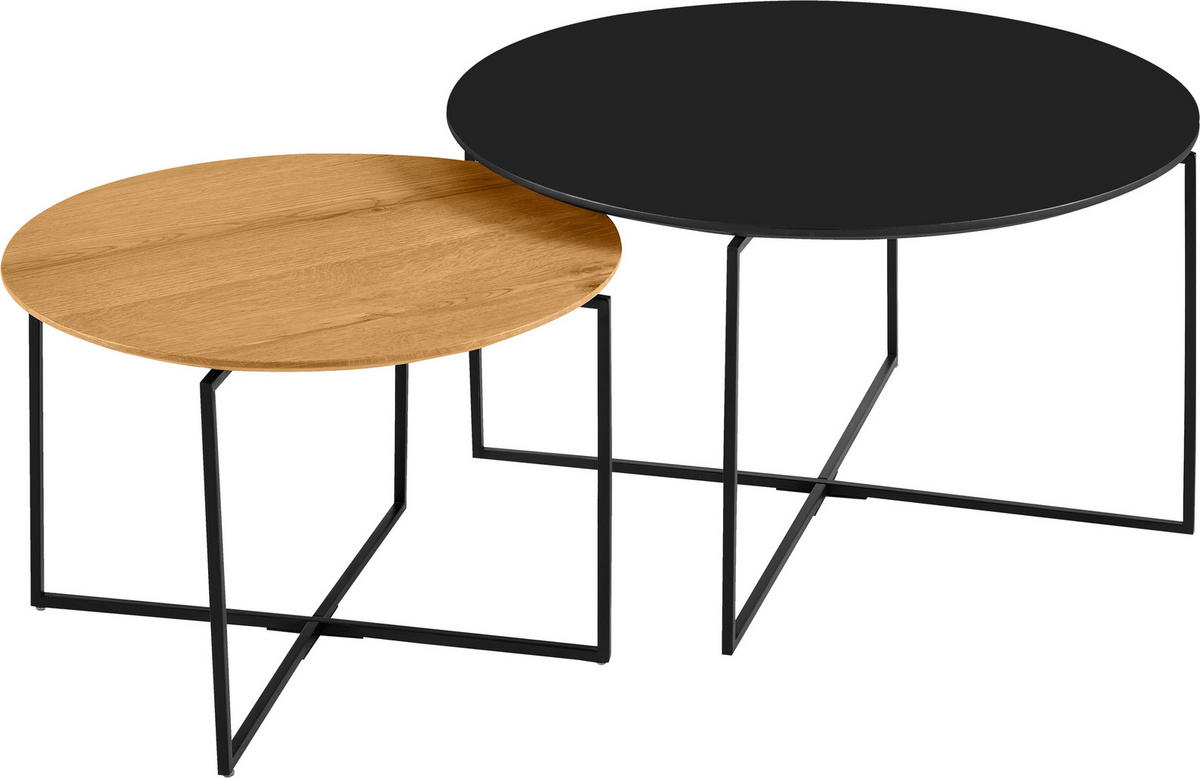 COUCHTISCHSET Eiche furniert 80/60/80/60/43/39 cm rund Schwarz, Eichefarben  - Eichefarben/Schwarz, Design, Holz/Holzwerkstoff (80/60/80/60/43/39cm) - Carryhome