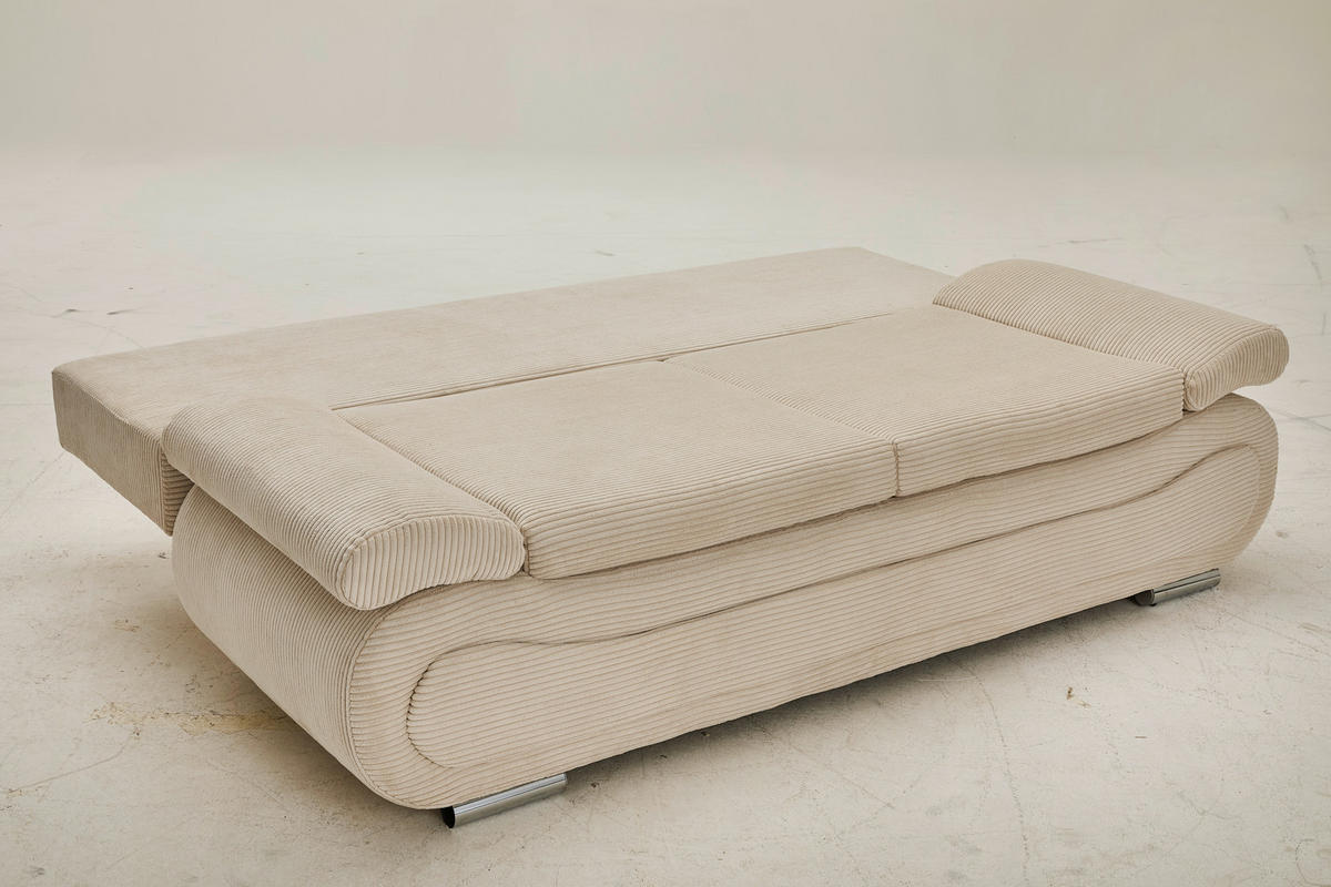 SCHLAFSOFA  mit Bettfunktion erhältlich Cord Hellgrau, Beige  - Chromfarben/Beige, Design, Textil/Metall (200/78/90cm) - Venda