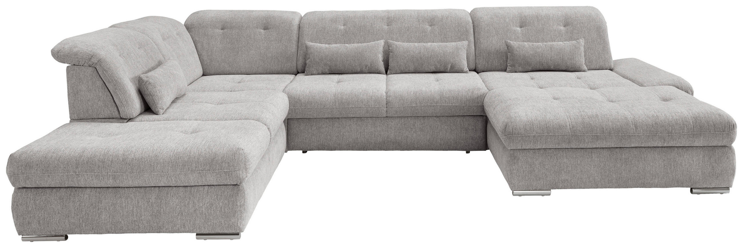 WOHNLANDSCHAFT in Chenille Grau  - Chromfarben/Grau, Modern, Textil/Metall (254/376/195cm) - Livetastic