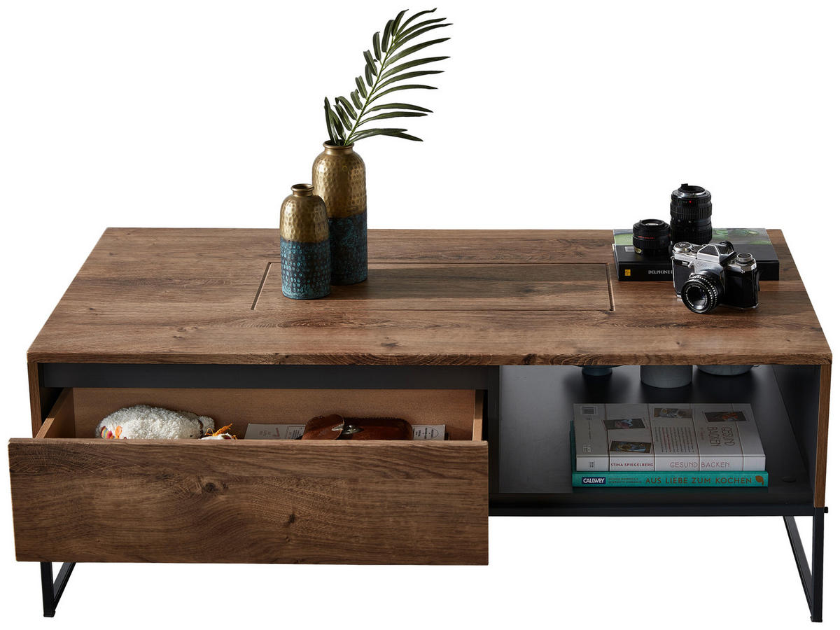 COUCHTISCH in Holzwerkstoff 115/65/42 cm  - Eichefarben/Graphitfarben, Modern, Holzwerkstoff/Metall (115/65/42cm) - Hom`in