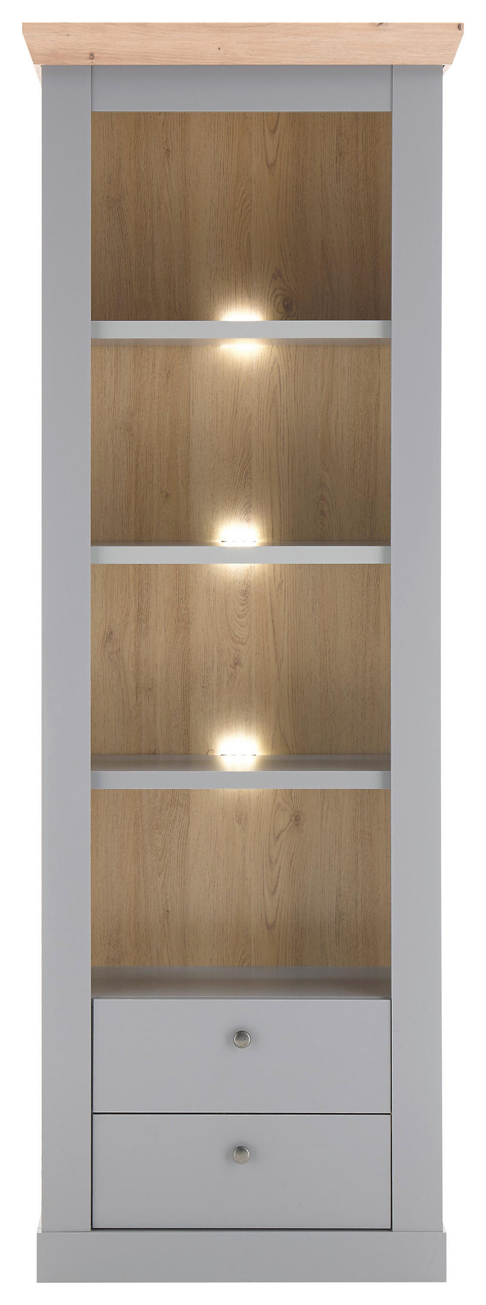 VITRINE in Eichefarben, Hellgrau  - Eichefarben/Silberfarben, Design, Holzwerkstoff/Metall (71/201/37cm) - MID.YOU