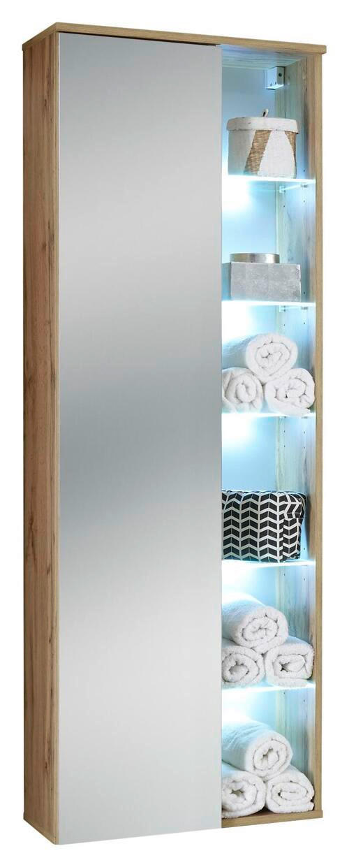 DULAP ÎNALT 55/160/30 cm  - culoare lemn stejar, Modern, sticlă/material pe bază de lemn (55/160/30cm) - Xora