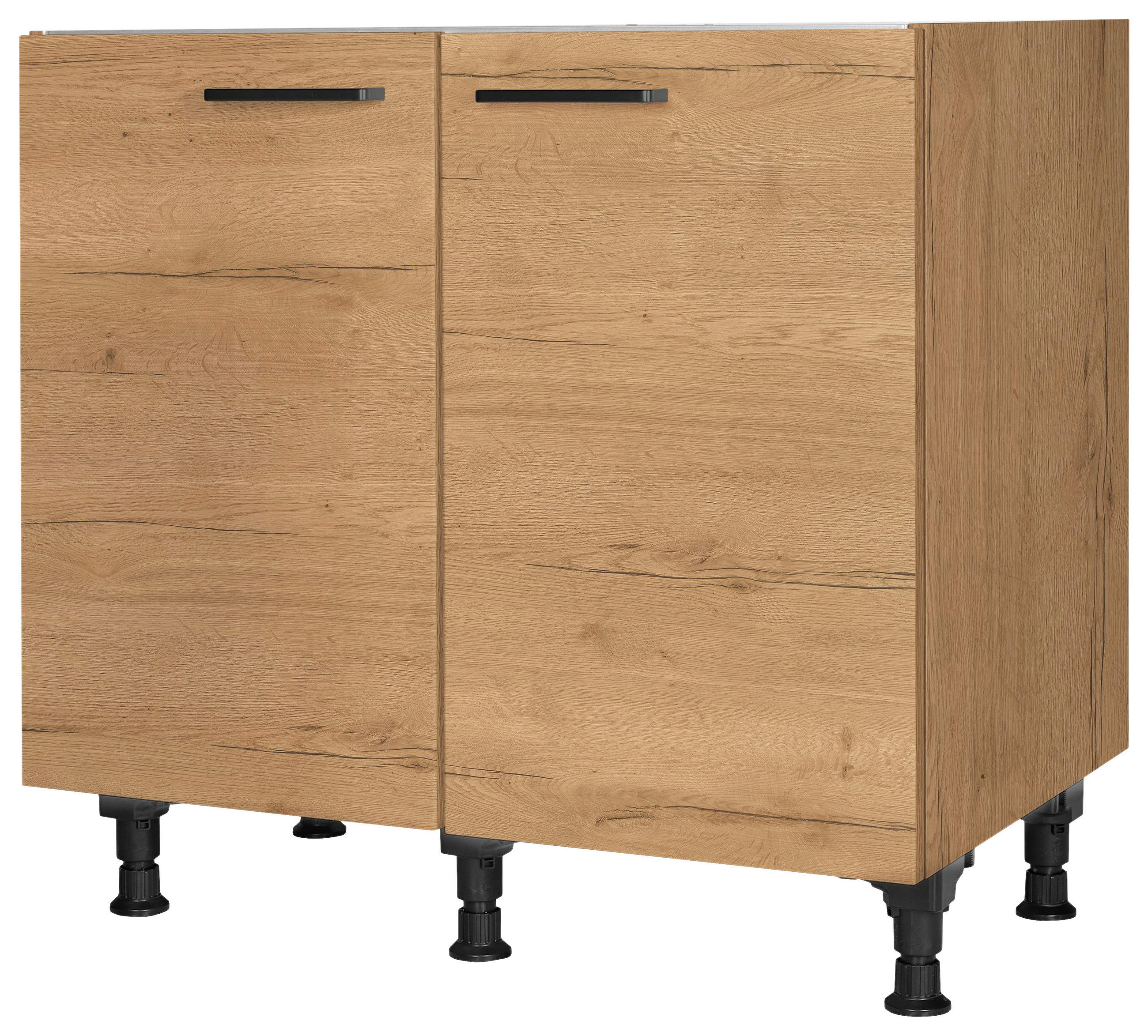SPÜLENUNTERSCHRANK 90/87/56 cm  in Eichefarben  - Eichefarben/Schwarz, MODERN, Holzwerkstoff/Metall (90/87/56cm) - Nobilia