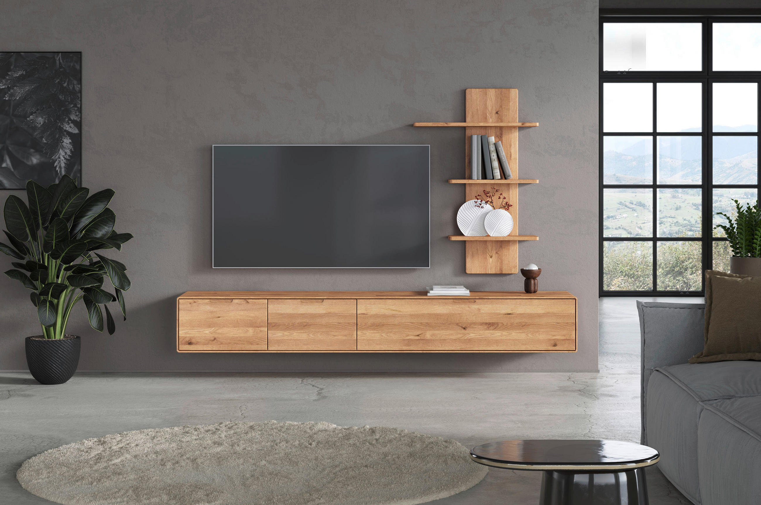 WOHNWAND  in Wildeiche  220/116/40 cm  - Wildeiche, KONVENTIONELL, Holz (220/116/40cm) - Linea Natura