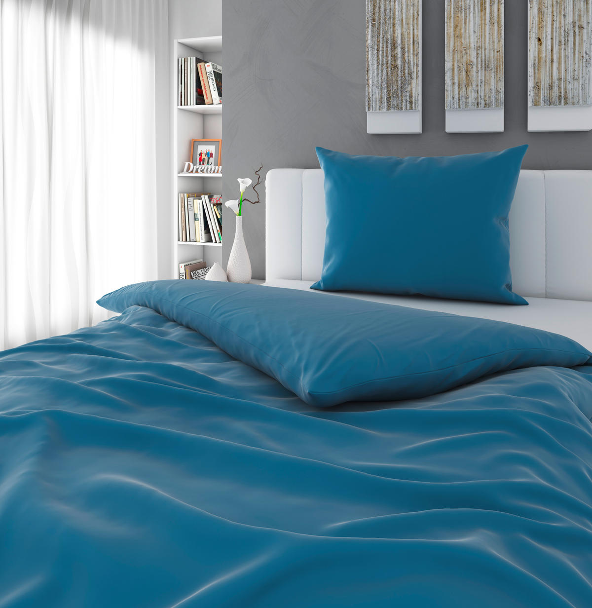 POVLEČENÍ, satén, modrá, 140/220 cm - modrá, Basics, textil (140/220cm) - Novel