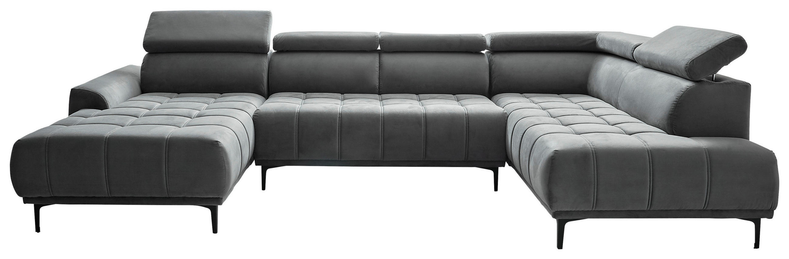 WOHNLANDSCHAFT Graphitfarben Velours - Schwarz/Graphitfarben, Design, Textil/Metall (172/340/191cm) - Stylife