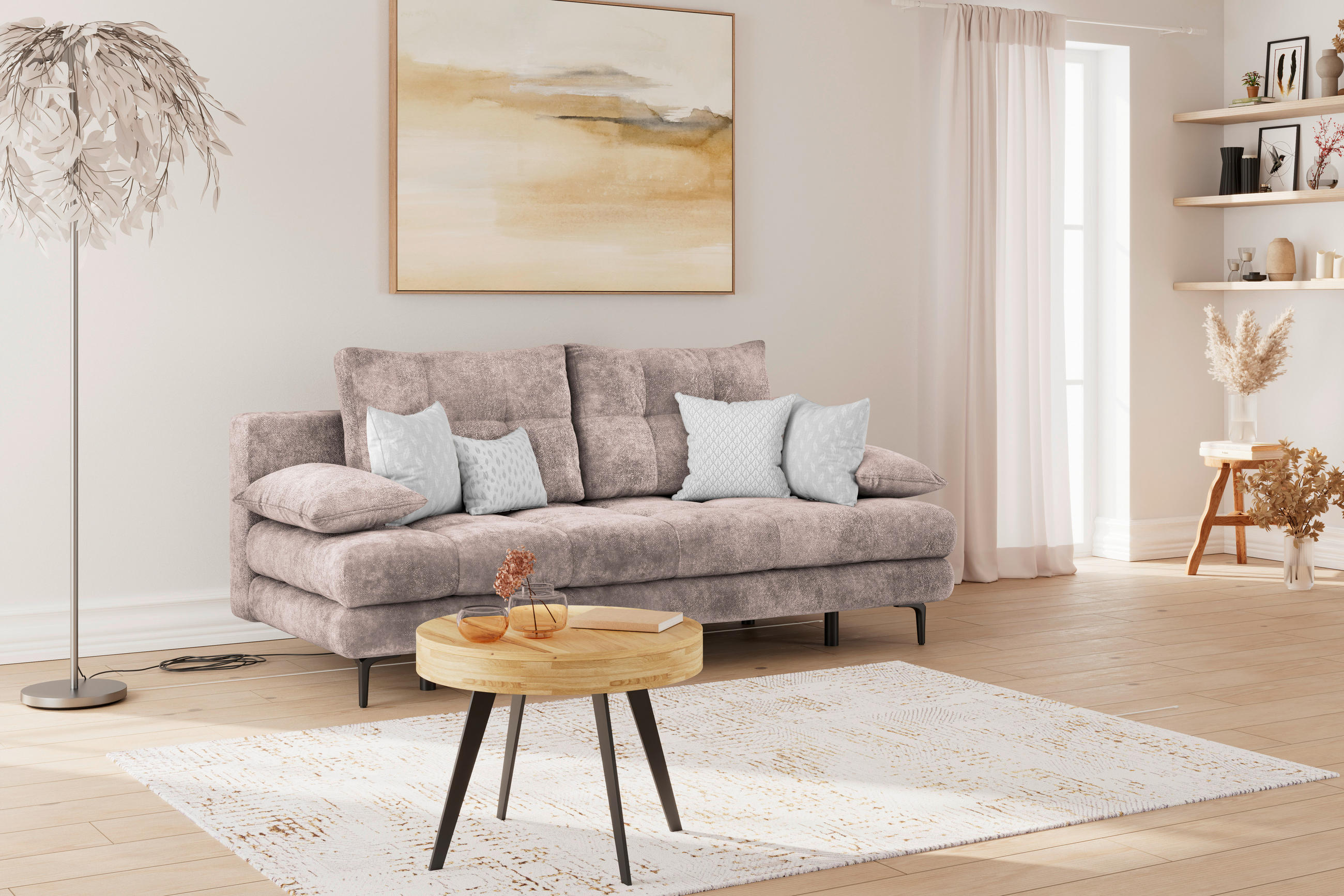 SCHLAFSOFA  mit Liegefunktion, Schlafen auf Sitzhöhe, Rücken echt Chenille Rosa  - Schwarz/Rosa, KONVENTIONELL, Textil/Metall (203/94/96cm) - Carryhome