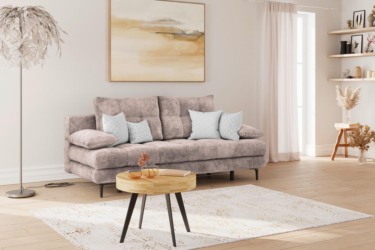 SCHLAFSOFA  mit Liegefunktion, Schlafen auf Sitzhöhe, Rücken echt Chenille Rosa  - Schwarz/Rosa, KONVENTIONELL, Textil/Metall (203/94/96cm) - Carryhome