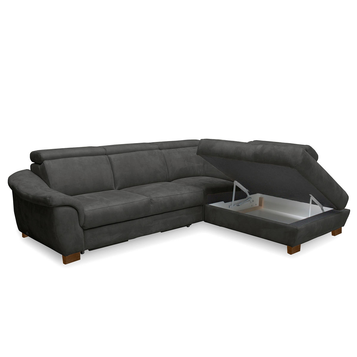 ECKSOFA TREND in Mikrofaser Anthrazit Bettkasten, Relaxfunktion, Kopfteilverstellung  276/238 cm  - Wengefarben/Anthrazit, Design, Holz/Textil (276/238cm) - Livetastic