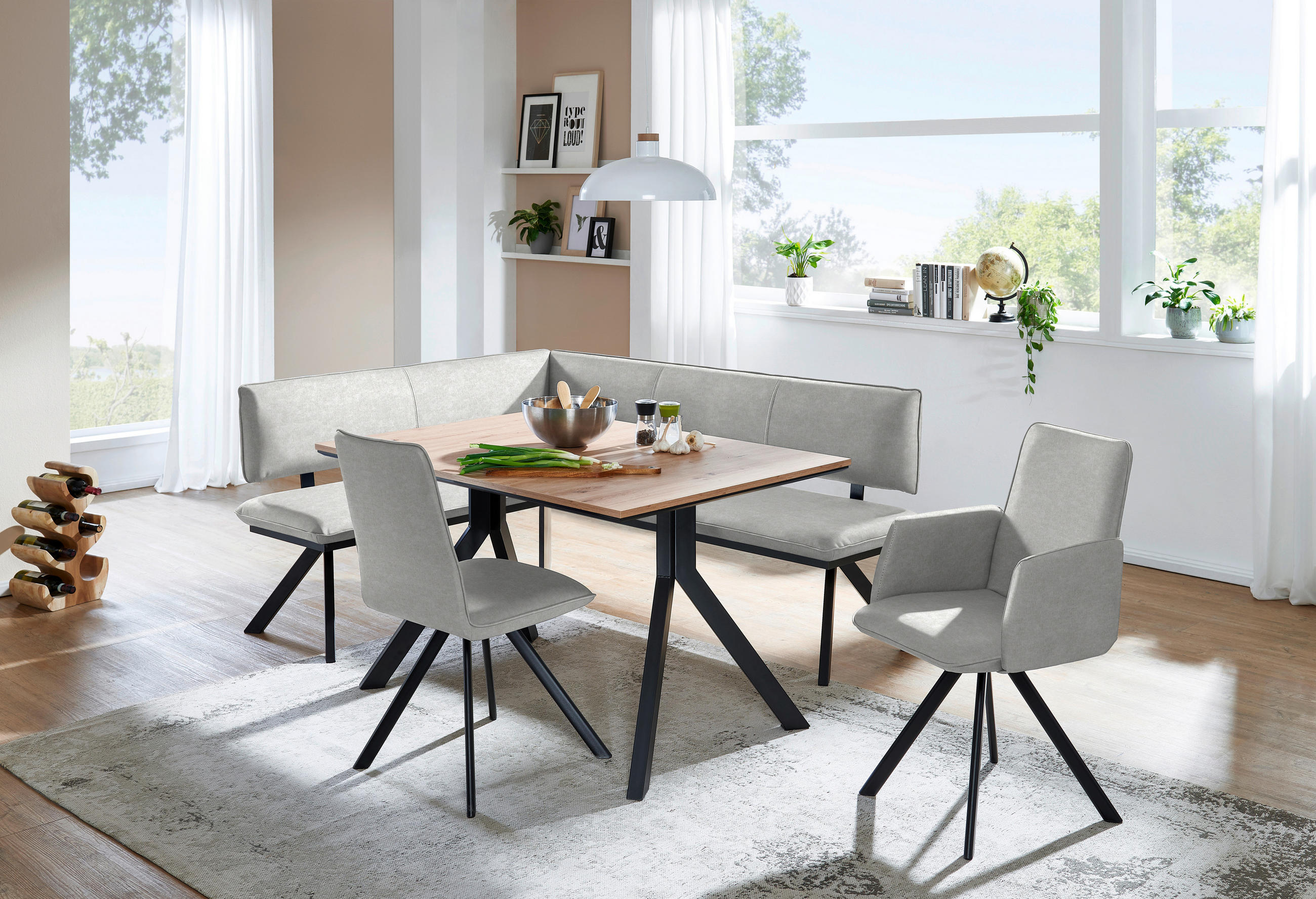 ECKBANK 140/180 cm  in Creme, Schwarz  - Creme/Schwarz, MODERN, Textil/Metall (140/180cm) - Cantus