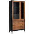 VITRINE in massiv Mangoholz, Sheesham Braun, Naturfarben, Schwarz  - Schwarz/Braun, Design, Glas/Holz (100/200/40cm) - Ambia Home