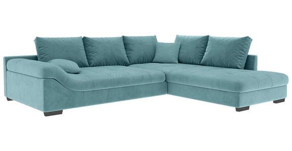 ECKSOFA Türkis Cord - Türkis/Schwarz, KONVENTIONELL, Holz/Textil (298/202cm) - Carryhome