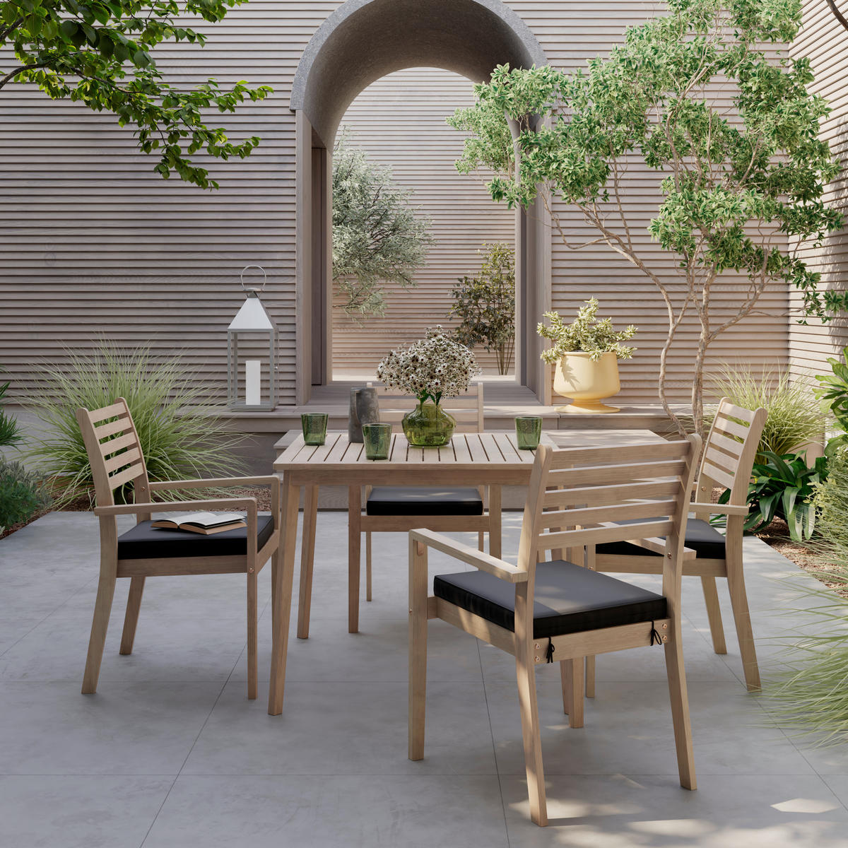 GARTENTISCHGRUPPE Akazie massiv  - Teakfarben, Natur, Holz/Kunststoff (160/75/90cm) - Ambia Garden