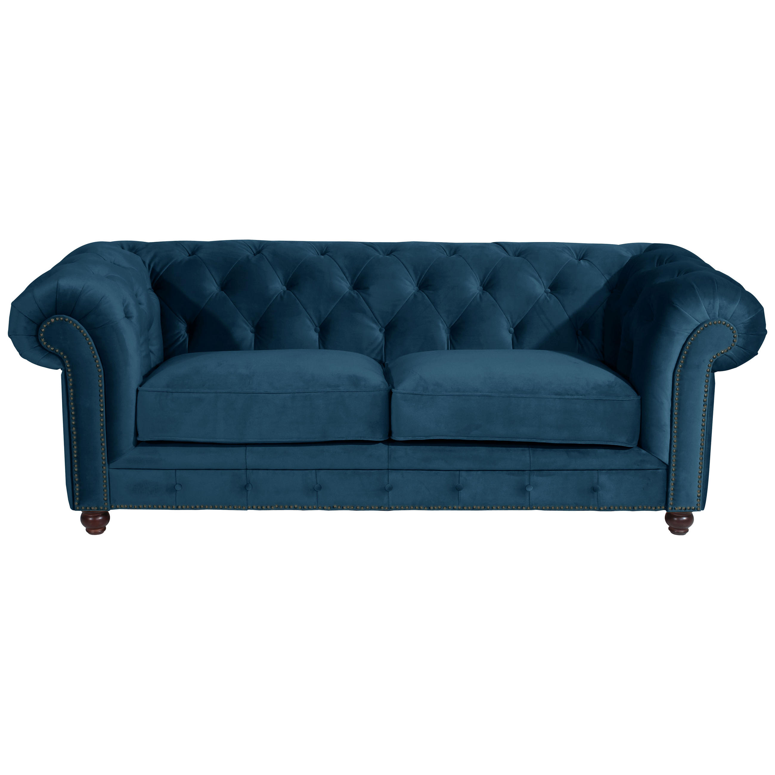 CHESTERFIELD-SOFA Orleans Petrol Samt, Velours  - Nussbaumfarben/Petrol, Design, Holz/Textil (216/77/100cm) - Max Winzer