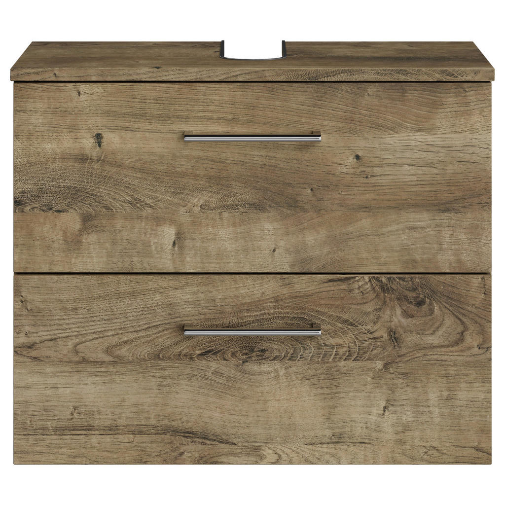 Thumbnail - Sadena Waschbeckenunterschrank M-Plan, Eiche dunkel, Metall, 2 Schubladen, 60x49.8x33.3 cm, Goldenes M, Made in Germany,...