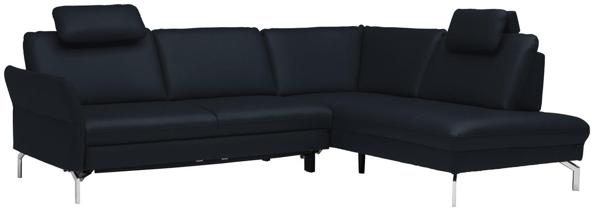 ECKSOFA in Echtleder Dunkelblau  - Alufarben/Dunkelblau, Konventionell, Leder/Metall (284/220cm) - Beldomo Premium