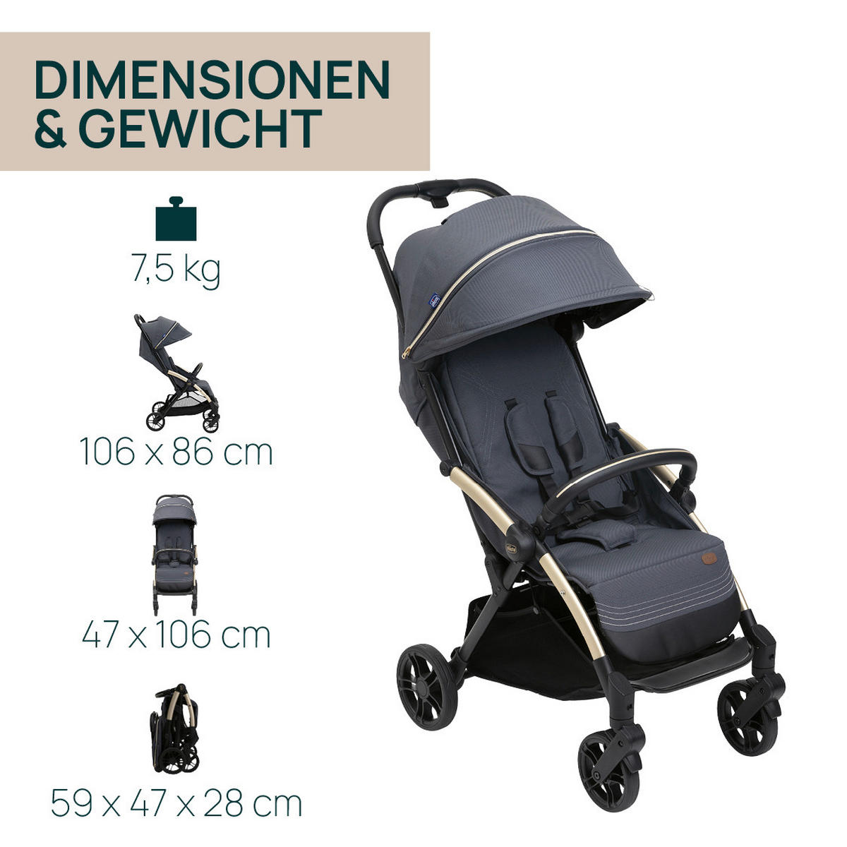 BUGGY GOODY XPLUS  - Dunkelgrau, Basics, Textil/Metall (47/86/106cm) - Chicco