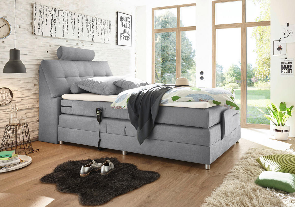 BOXSPRINGBETT 120/200 cm  in Hellgrau  - Silberfarben/Hellgrau, Modern, Holzwerkstoff/Kunststoff (120/200cm) - MID.YOU