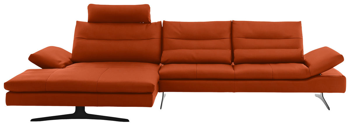 ECKSOFA in Echtleder Terracotta  158/342 cm  - Terracotta/Schwarz, MODERN, Leder/Metall (158/342cm) - Chilliano