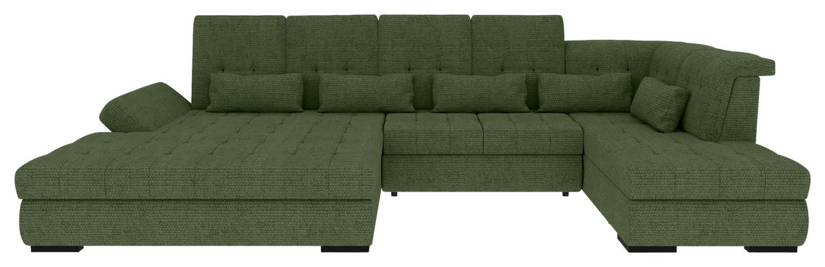 WOHNLANDSCHAFT Olivgrün Struktur  - Schwarz/Olivgrün, KONVENTIONELL, Kunststoff/Textil (212/358/222cm) - Carryhome