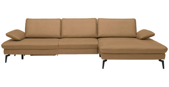 ECKSOFA in Echtleder Honig 325/157 cm - Schwarz/Honig, Design, Leder/Metall (325/157cm) - Dieter Knoll