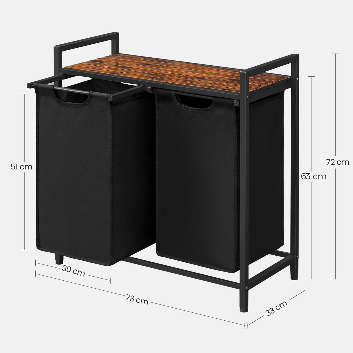 WÄSCHEKORB - Schwarz/Braun, Trend, Holzwerkstoff/Textil (73/72/33cm) - MID.YOU