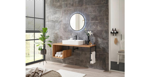 WASCHBECKENUNTERSCHRANK 135/45/47 cm  - Eichefarben/Schwarz, Natur, Holz/Metall (135/45/47cm) - Linea Natura