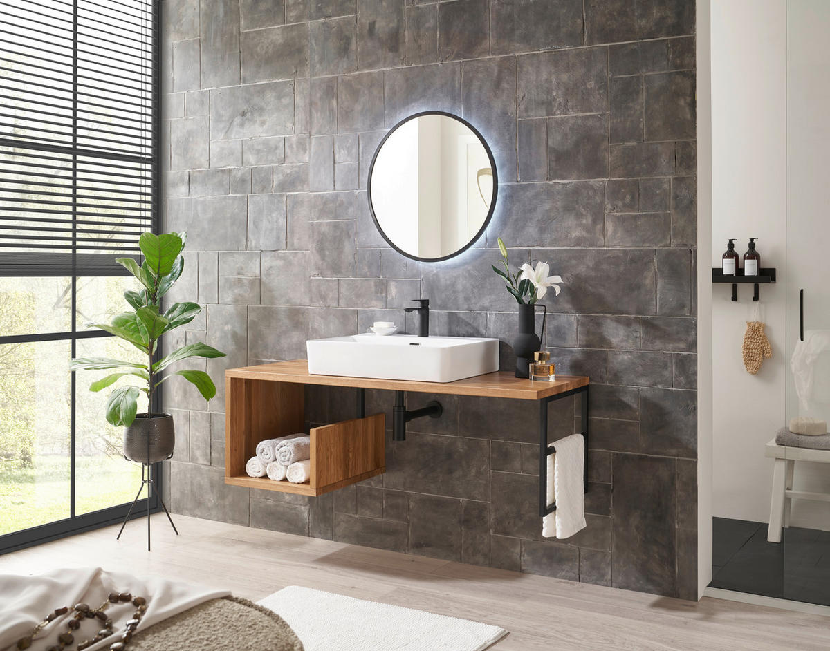 WASCHBECKENUNTERSCHRANK 135/45/47 cm  - Eichefarben/Schwarz, Natur, Holz/Metall (135/45/47cm) - Linea Natura