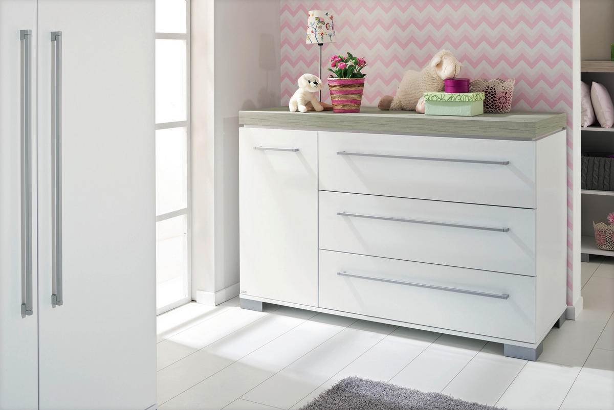 WICKELKOMMODE Kira Weiß, Eichefarben  - Eichefarben/Silberfarben, KONVENTIONELL, Holzwerkstoff/Metall (135,3cm) - Paidi