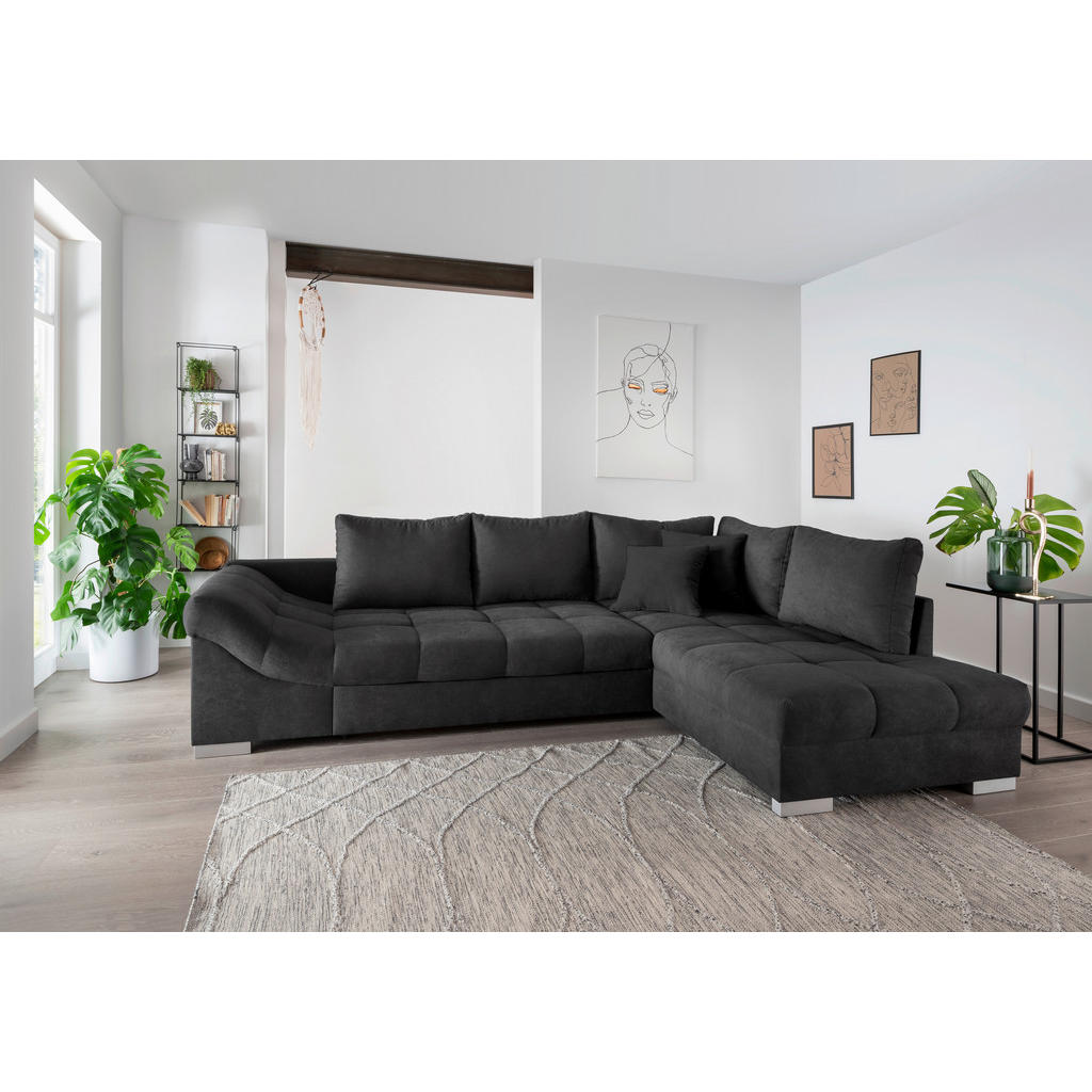 Thumbnail - Mid.you Eckschlafsofa, Schwarz, Textil, Buche, 4-Sitzer, Füllung: Schaumstoff, 298x202 cm, Liegefunktion, Rücken echt, A...