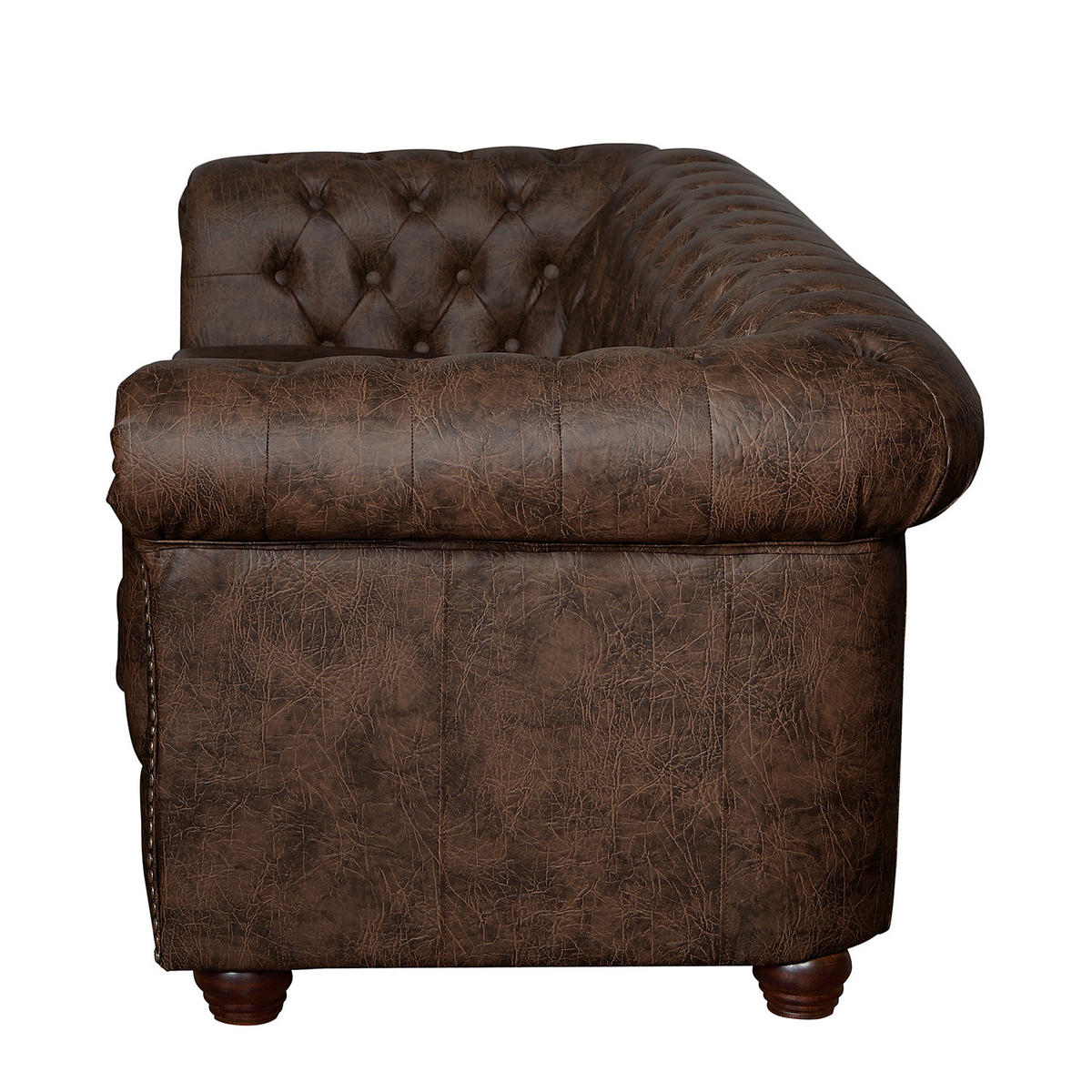3-SITZER-SOFA YORK in Lederlook Dunkelbraun  - Dunkelbraun/Braun, Design, Holz/Textil (203/72/86cm) - P & B