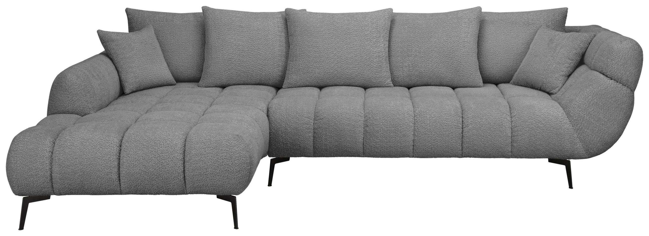 ECKSOFA Grau Bouclé Zierkissen, Rückenkissen, Rücken echt  - Schwarz/Grau, MODERN, Textil/Metall (217/318cm) - Carryhome