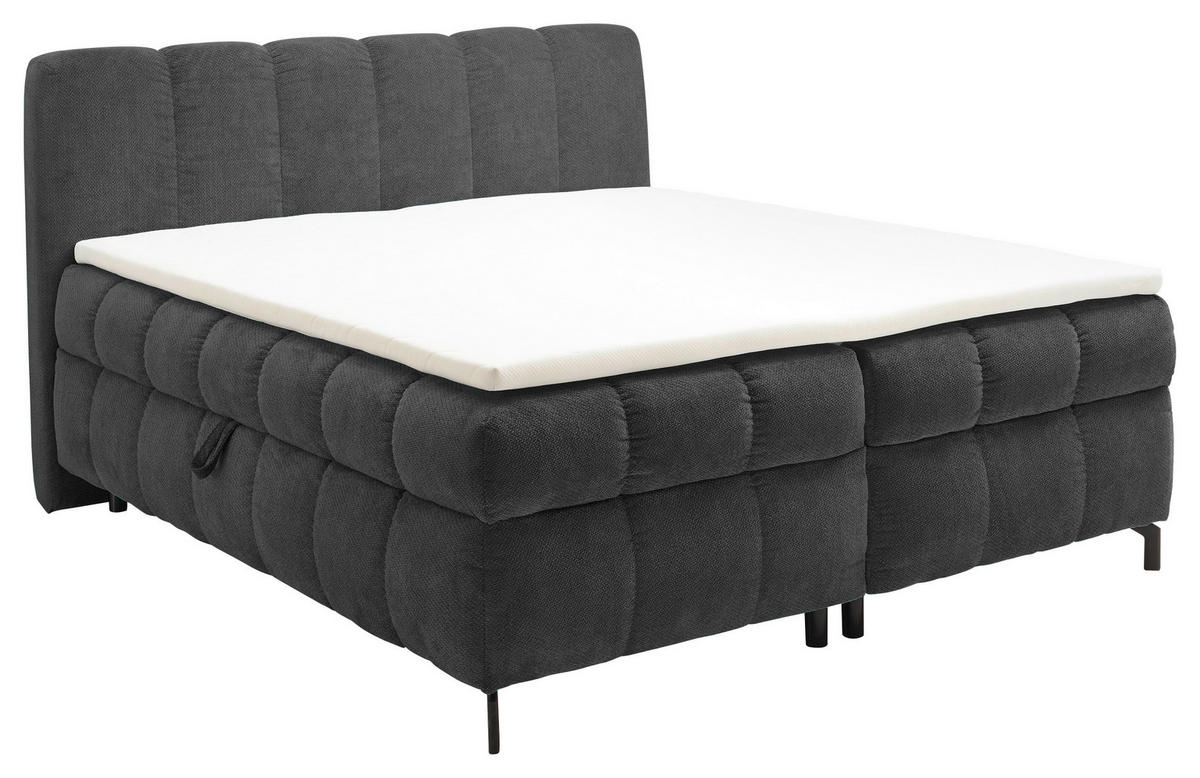 BOXBETT 180/200 cm,  in Dunkelgrau, Bettkasten, Topper, Matratzen, H2 = mittel  - Dunkelgrau/Schwarz, KONVENTIONELL, Kunststoff/Textil (180/200cm) - Hom`in