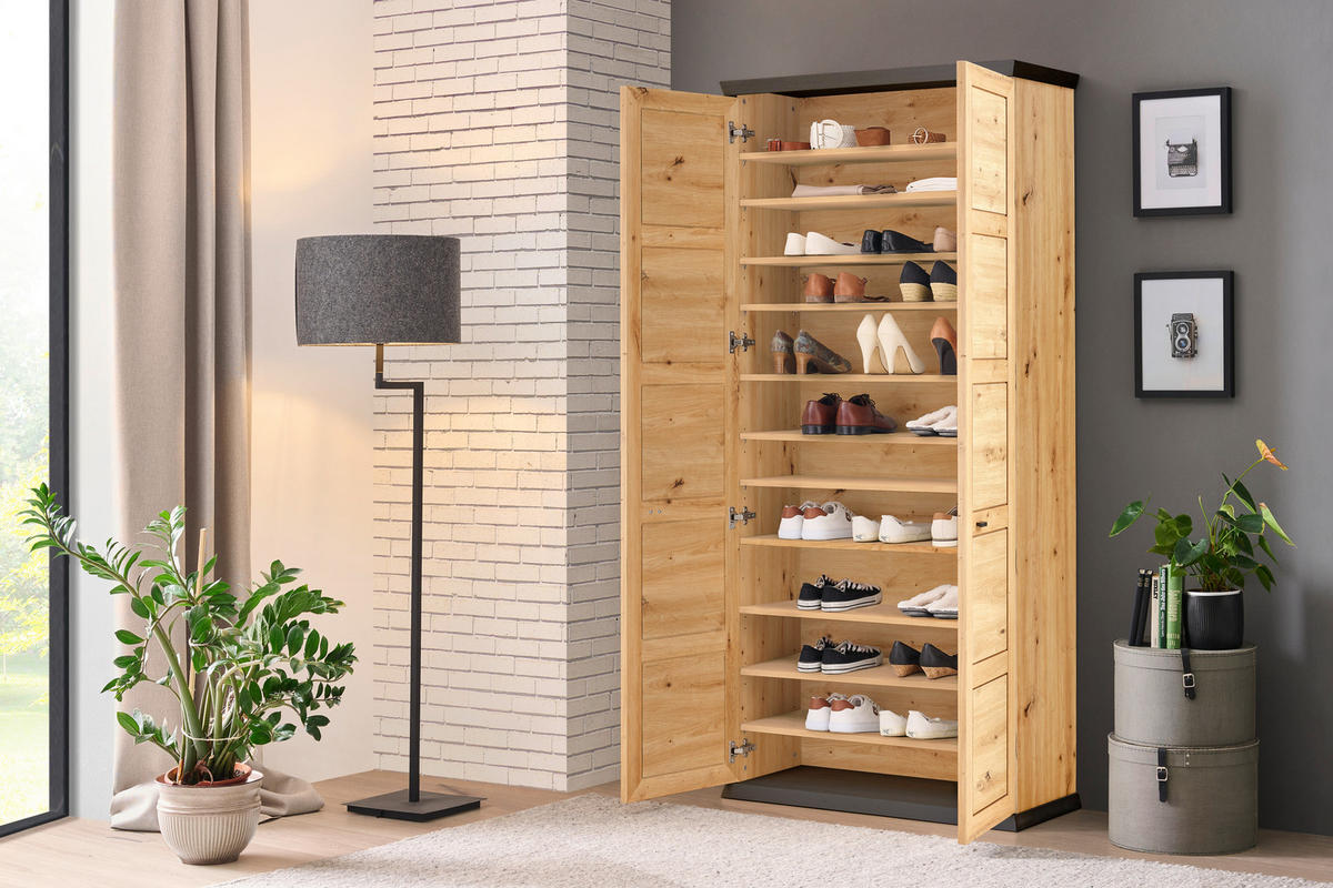 SCHUHSCHRANK  in 90,2/196,7/38,5 cm  - Dunkelgrau/Eichefarben, Lifestyle, Holzwerkstoff/Metall (90,2/196,7/38,5cm) - Xora