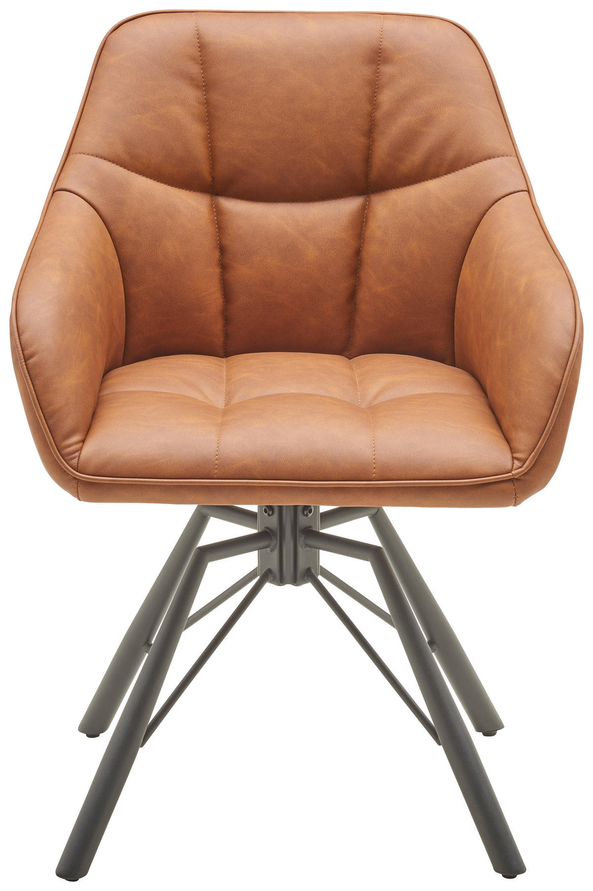ARMLEHNSTUHL  in Eisen Lederlook  - Schwarz/Braun, Lifestyle, Textil/Metall (58.5/82.5/54.5cm) - MID.YOU
