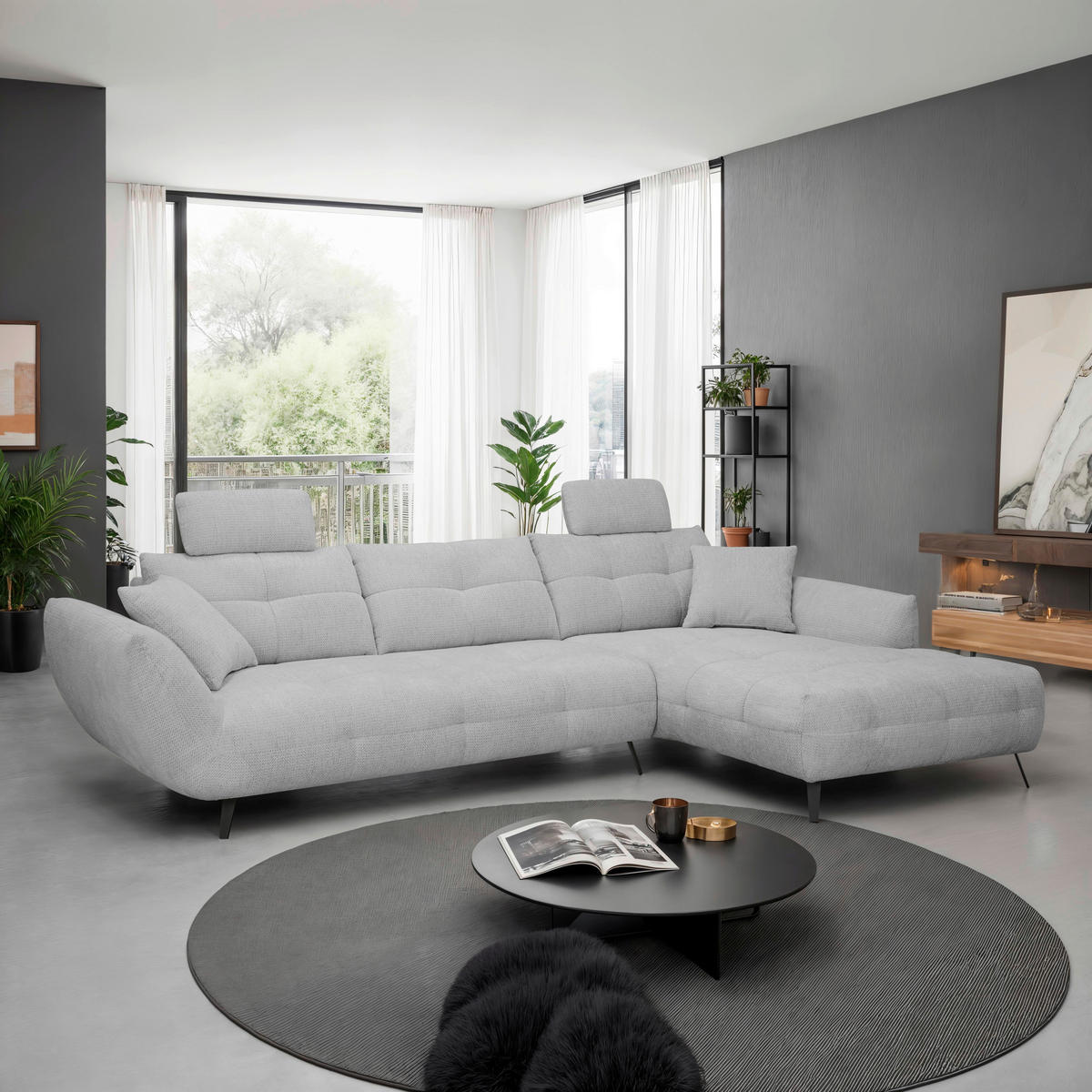 KOPFSTÜTZE - Hellgrau, KONVENTIONELL, Textil (55/28/18cm) - Hom`in