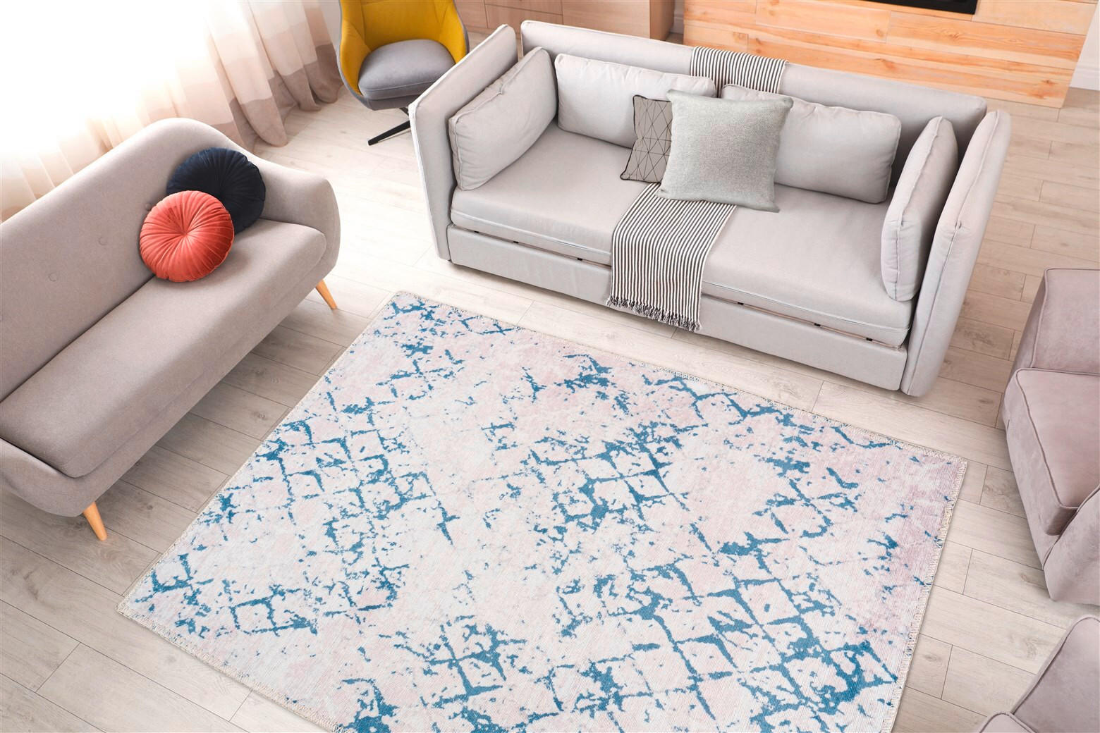 LÄUFER 80/150 cm Peron 400 Weiß / Blau  - Blau/Weiß, KONVENTIONELL, Textil (80/150cm)