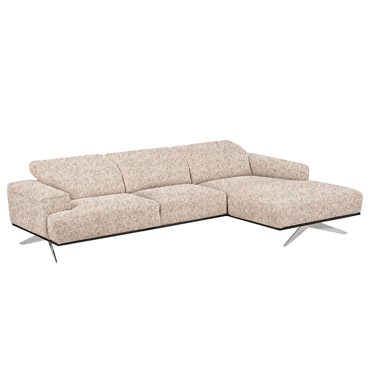 ECKSOFA PORTLAND in Struktur Blau, Gelb, Rot, Weiß Kopfteilverstellung  295/187 cm  - Chromfarben/Blau, Design, Holz/Textil (295/187cm) - Livetastic