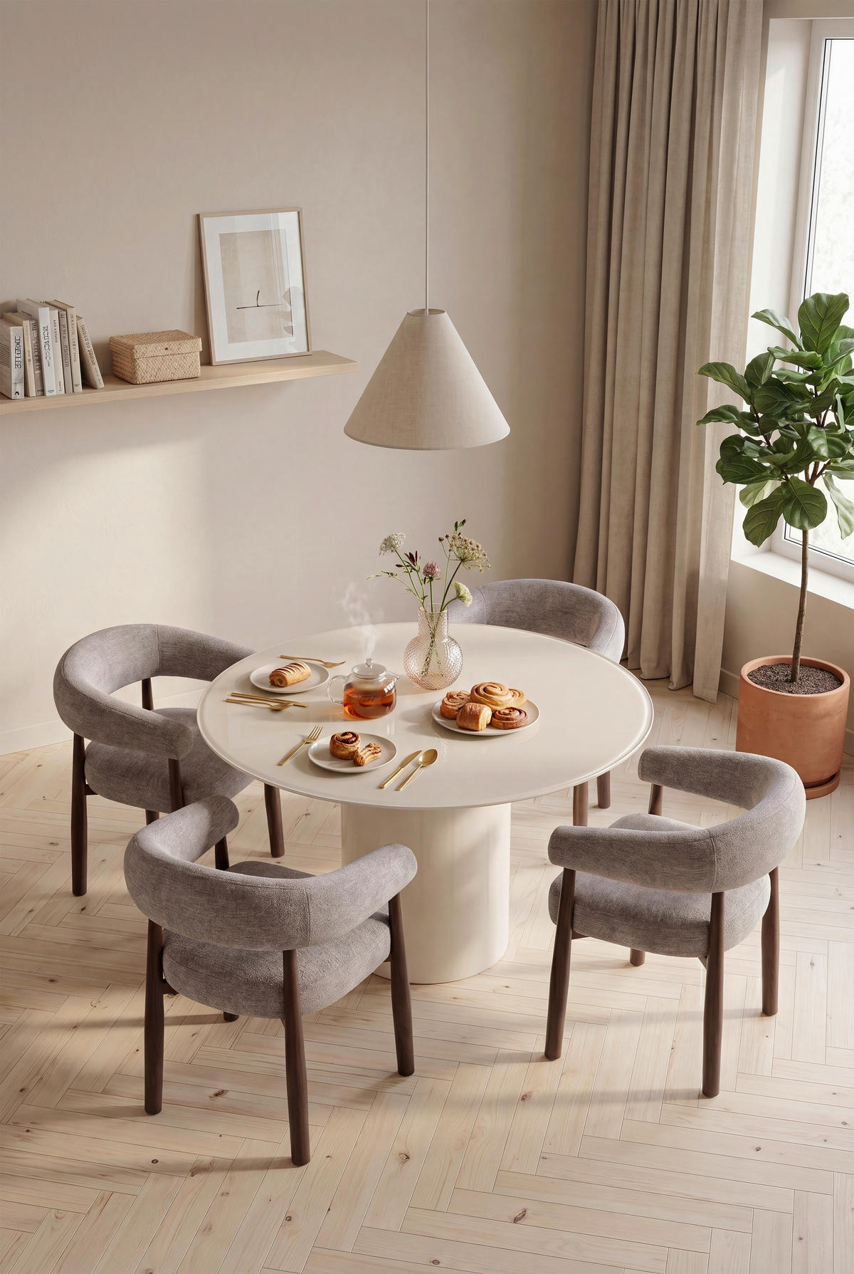 ESSTISCH Nachbildung  Glas, Holzwerkstoff rund Beige  - Beige, MODERN, Glas/Holzwerkstoff (120/75cm) - MID.YOU