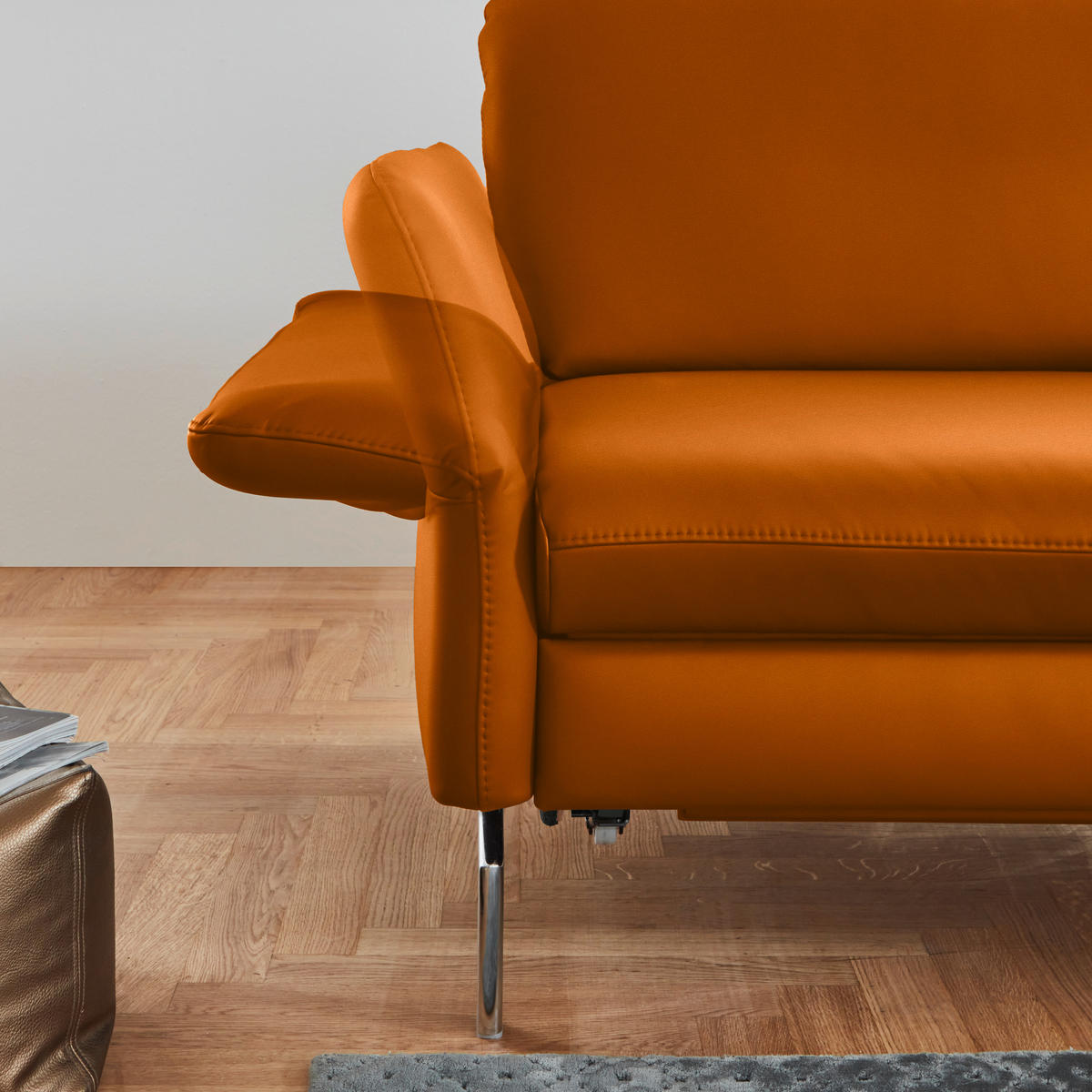 ECKSOFA in Echtleder Orange  284/220 cm  - Alufarben/Orange, KONVENTIONELL, Leder/Metall (284/220cm) - Beldomo Premium