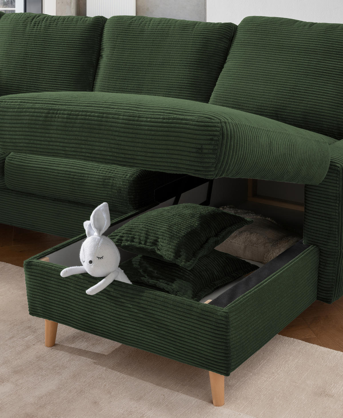 ECKSOFA Dunkelgrün Cord  - Dunkelgrün/Naturfarben, Design, Holz/Textil (228/150cm) - P & B