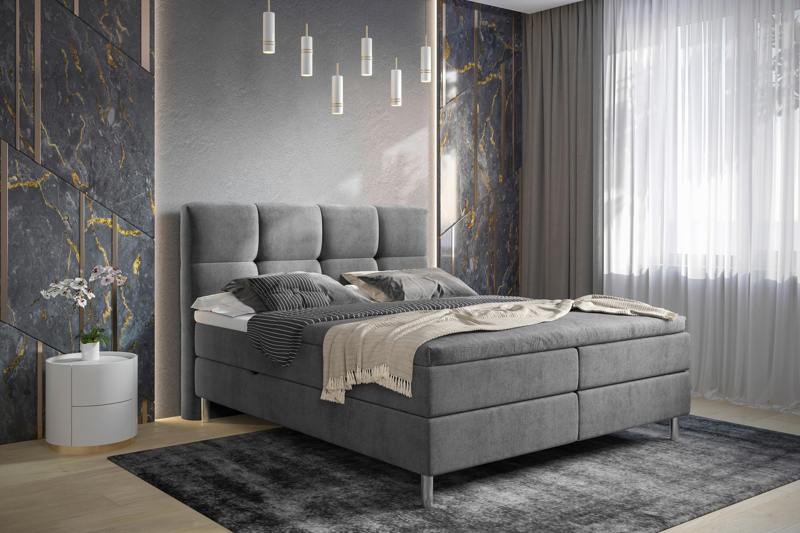 BOXBETT 160/200 cm  in Graphitfarben  - Chromfarben/Graphitfarben, Design, Holz/Holzwerkstoff (160/200cm) - Esposa