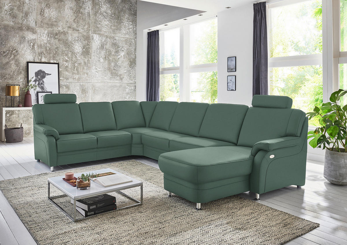 WOHNLANDSCHAFT Echtleder Opal  - Opal/Alufarben, Konventionell, Leder/Metall (239/329/165cm) - Beldomo Premium